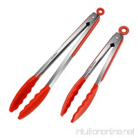KaraMona Kitchen Tongs Silicone Tips In Red Set of 2  Silicone Tongs for Cooking  Salad Tongs  Kitchen Tongs Stainless Steel with Silicone Tips Heat Resistant & FDA Approved  12 Inch & 9 Inch Set - B07835YC76